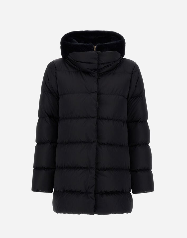 A-SHAPE JACKET IN SATIN AND LADY ALTERNATIVE FUR Herno Herno A-SHAPE JACKET IN SATIN AND LADY ALTERNATIVE FUR Black PI001934D12170Z9300