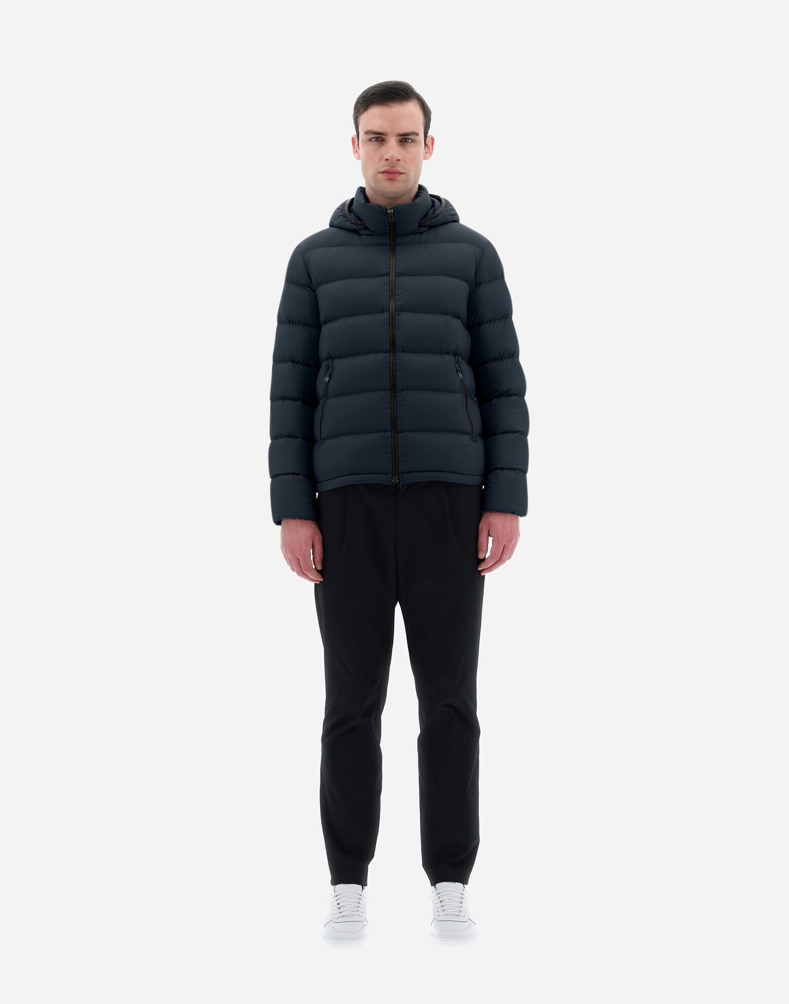 Matt nylon hooded best sale down jacket