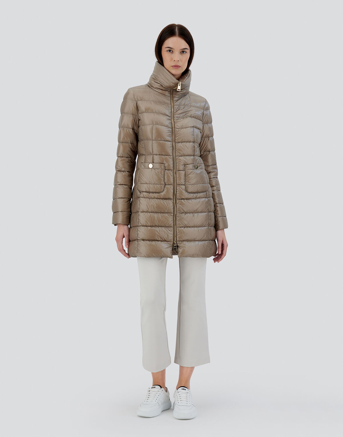 Herno High-collar Quilted Jacket In Light Taupe