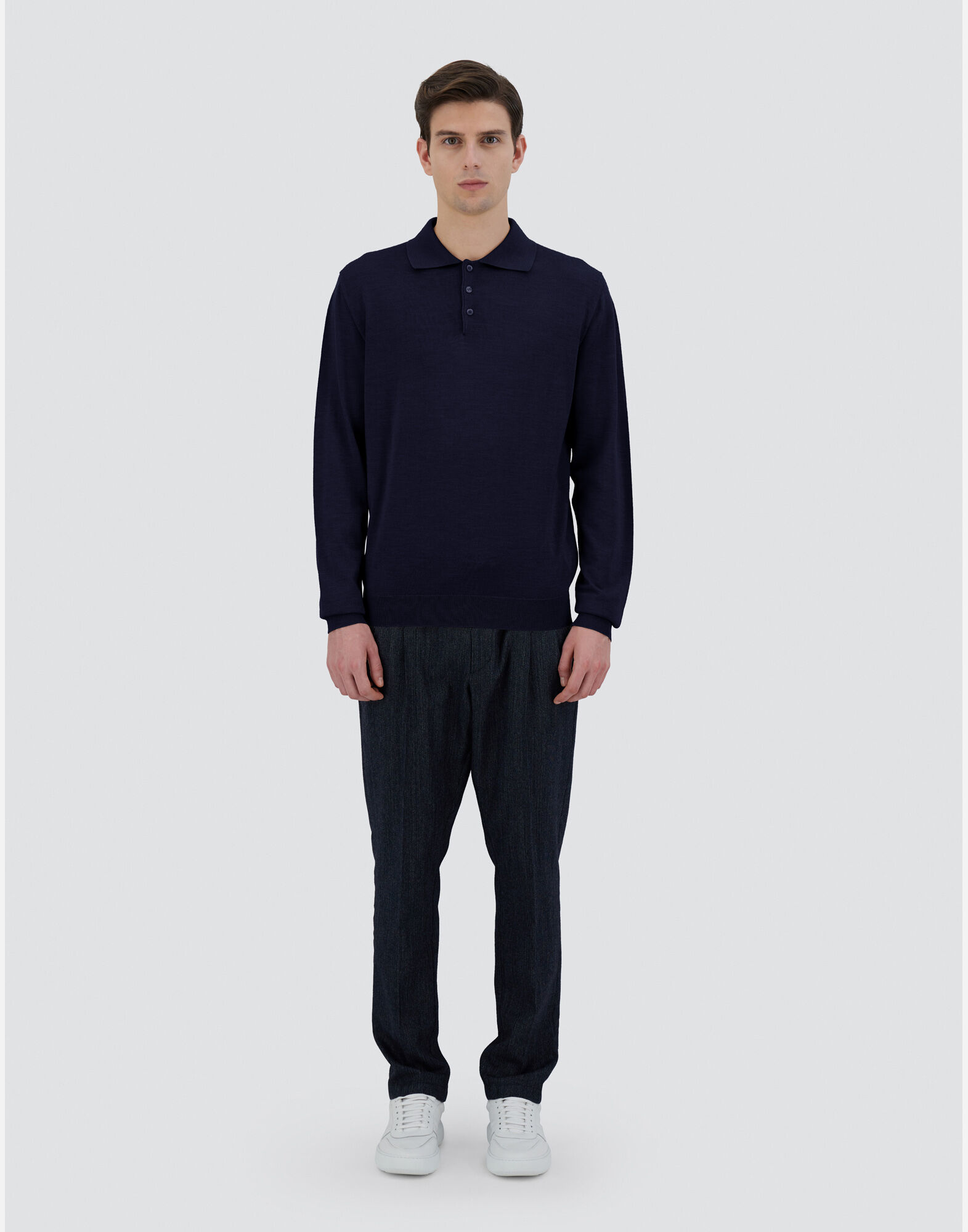 メンズ ウール シルク ニット ポロシャツ ダークブルー | Herno® (ヘルノ)