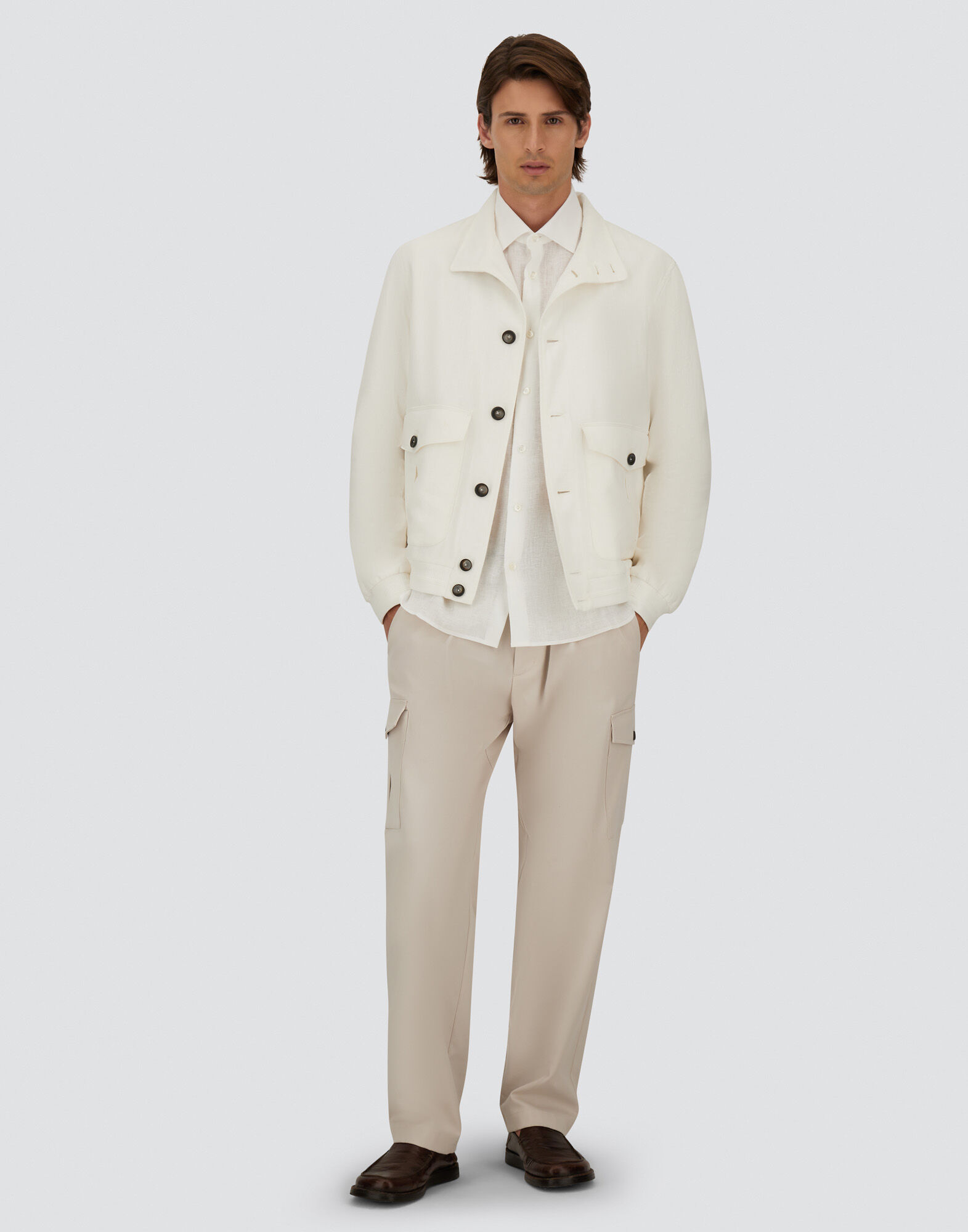 HERNO ホワイト ボンバージャケット メンズ メンズ BOMBER JACKET IN COTTON LINEN POPELINE ホワイト | Herno