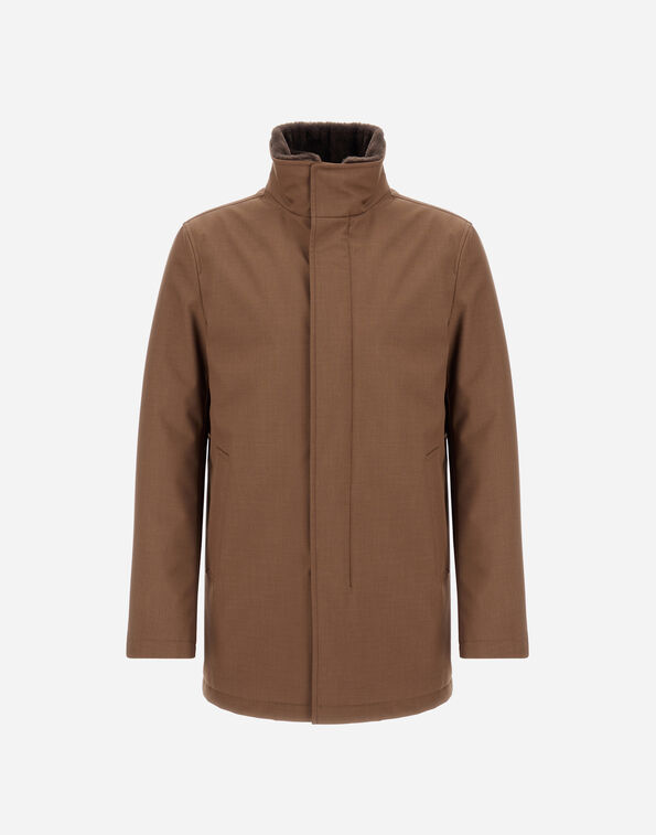Herno CARCOAT IN WOOLEN MELANGE TWILL AND LIGHT FAUX FUR Tobacco IM000370U127308010