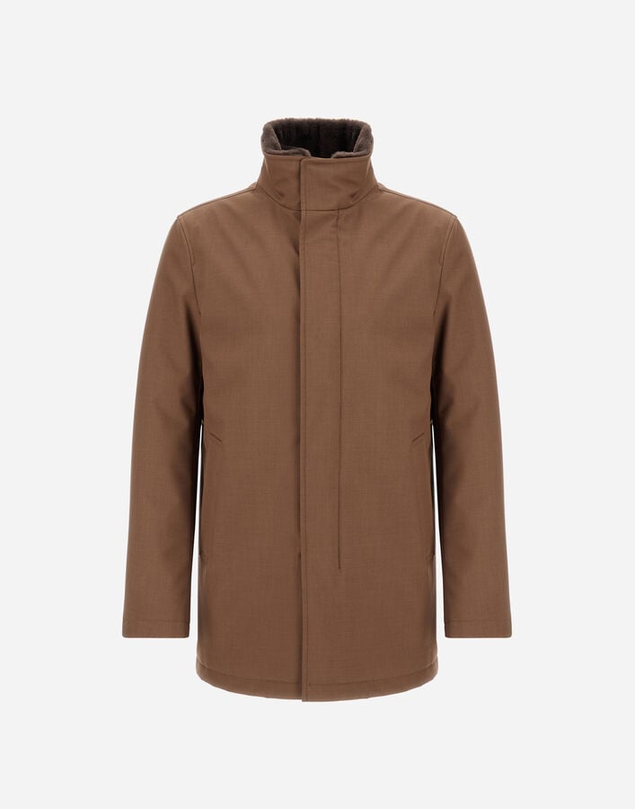 Herno CARCOAT IN WOOLEN MELANGE TWILL AND LIGHT FAUX FUR Tobacco IM000370U127308010