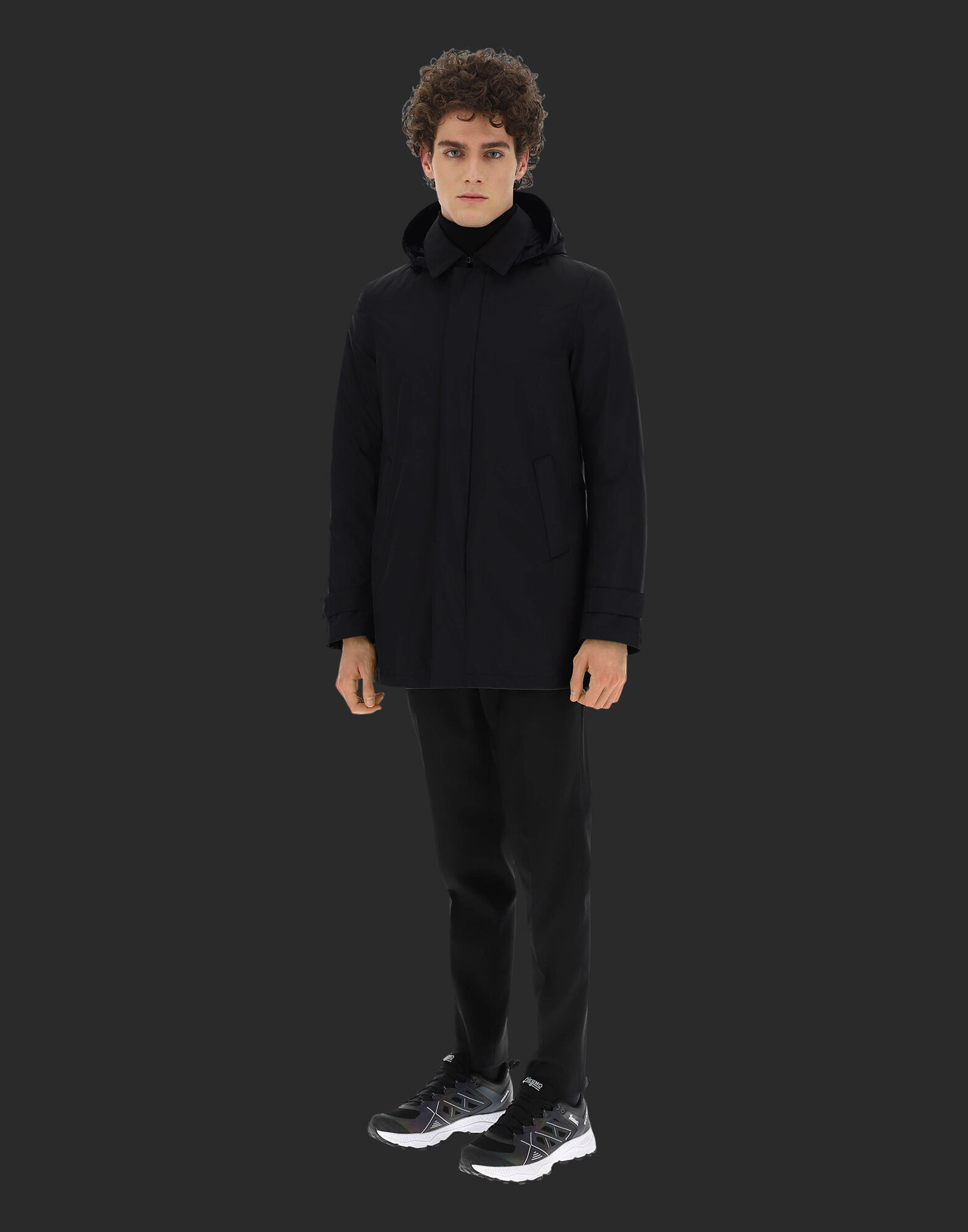 Herno laminar ブラック コート メンズ IMPERMEABILE IMBOTTITO PIUMA HERNO LAMINAR UOMO