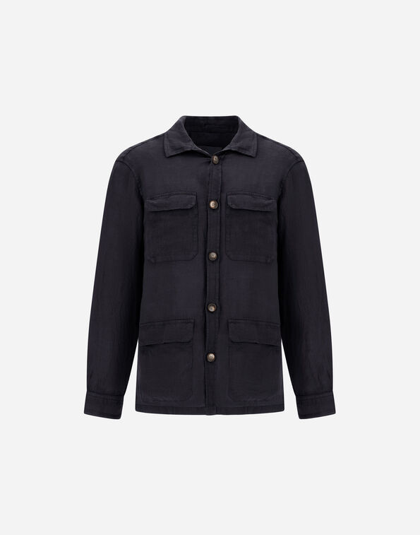 Herno FIELD JACKET IN GARMENT DYED LINEN Navy Blue FI000152U171599200