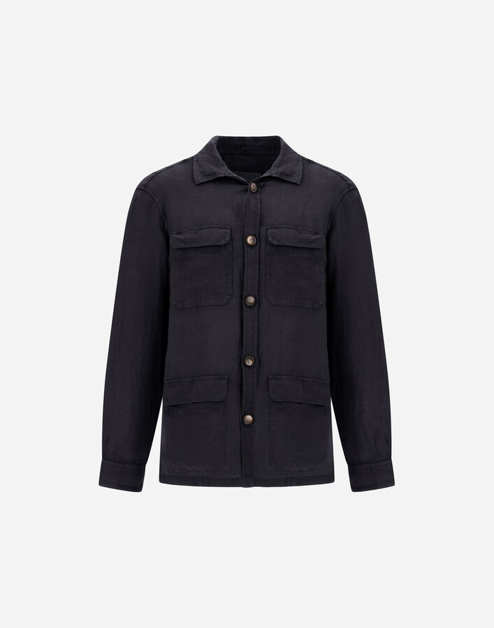 Herno FIELD JACKET IN GARMENT DYED LINEN Navy Blue FI000152U171599200