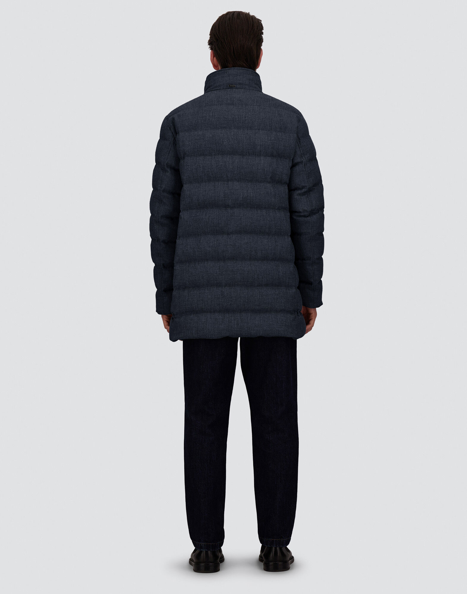 メンズ ウールとビスコースの混紡＆スエード調ショートコート ネイビー