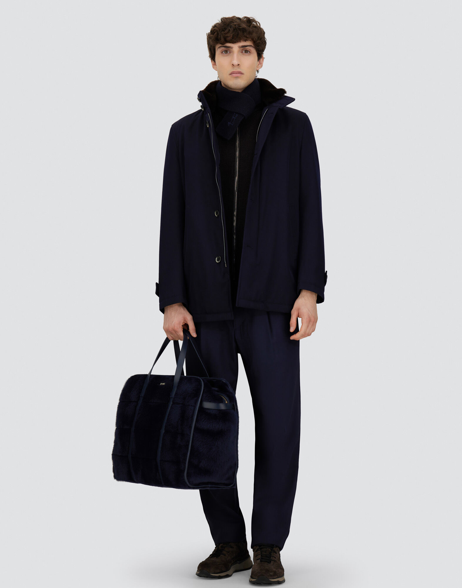 DIAGONAL WOOL CAR COAT in Navy Blue for Men | Herno®