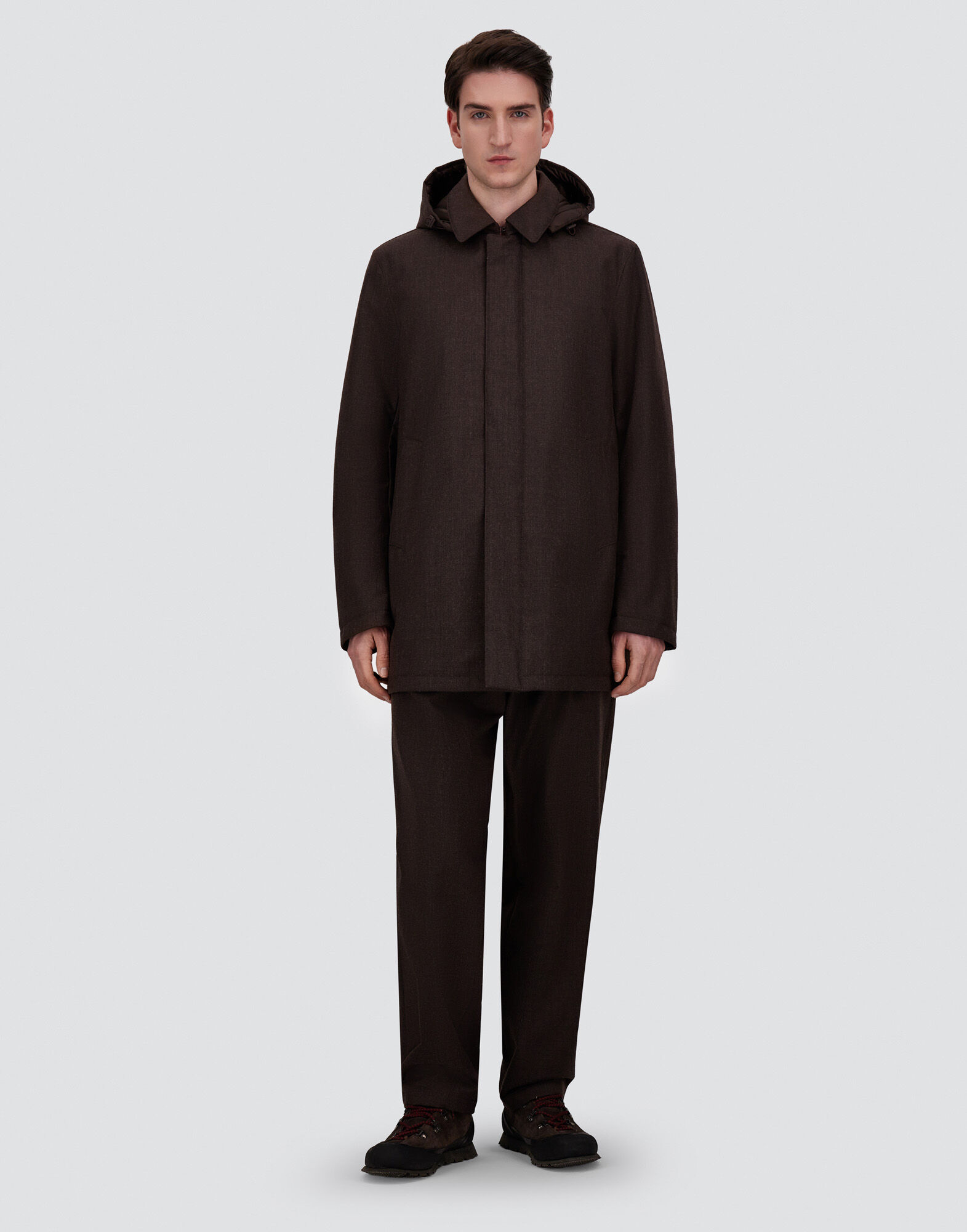 メンズ FLANNEL COAT WITH WATERPROOF MEMBRANE ダークブラウン