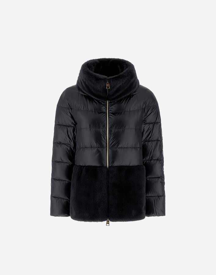 Herno CAPE IN NYLON ULTRALIGHT AND LADY ALTERNATIVE FUR Black PI001933D12017Z9300