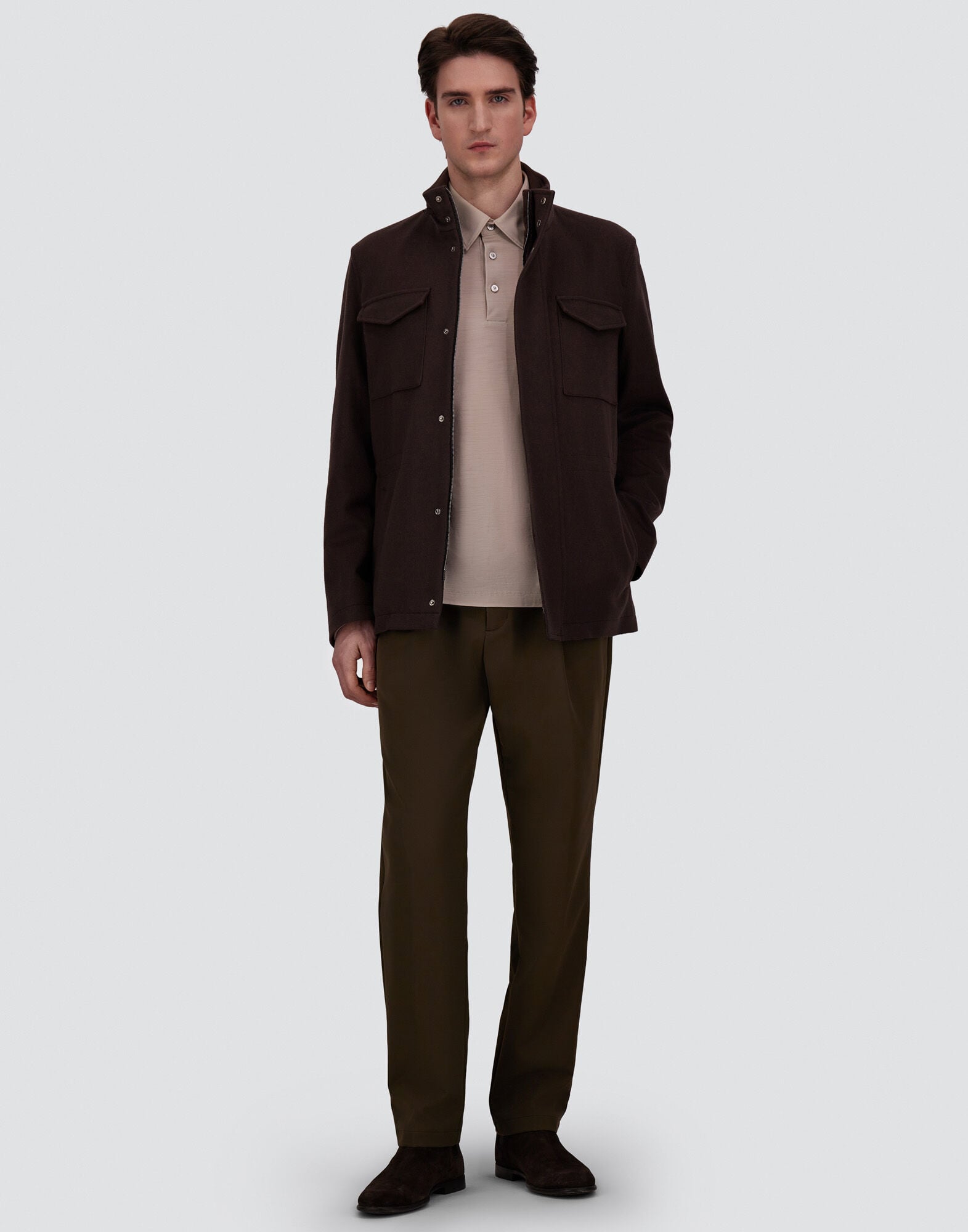 メンズ FIELD JACKET IN CASHMERE, WOOL AND SUEDE EFFECT ダーク