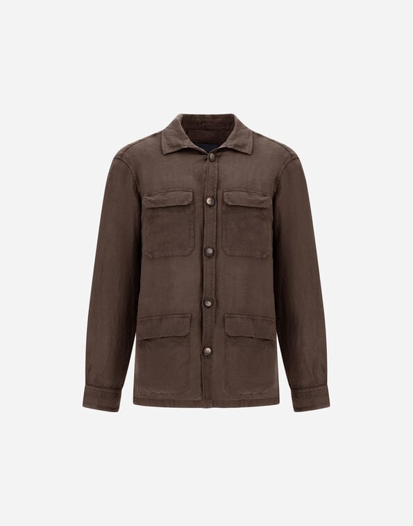 Herno FIELD JACKET IN GARMENT DYED LINEN Brown FI000152U171598800