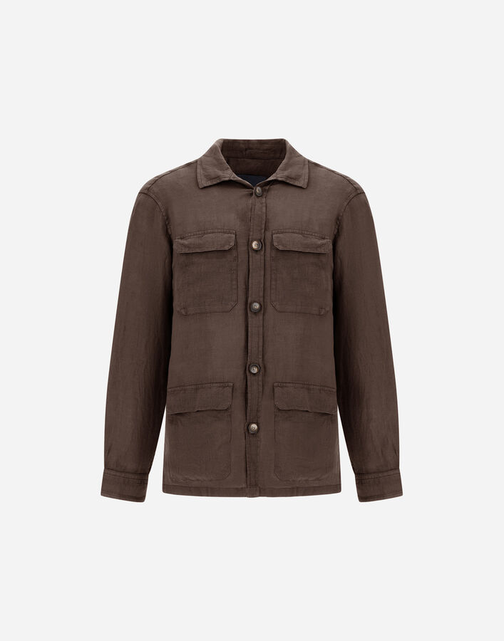 Herno FIELD JACKET IN GARMENT DYED LINEN Brown FI000152U171598800
