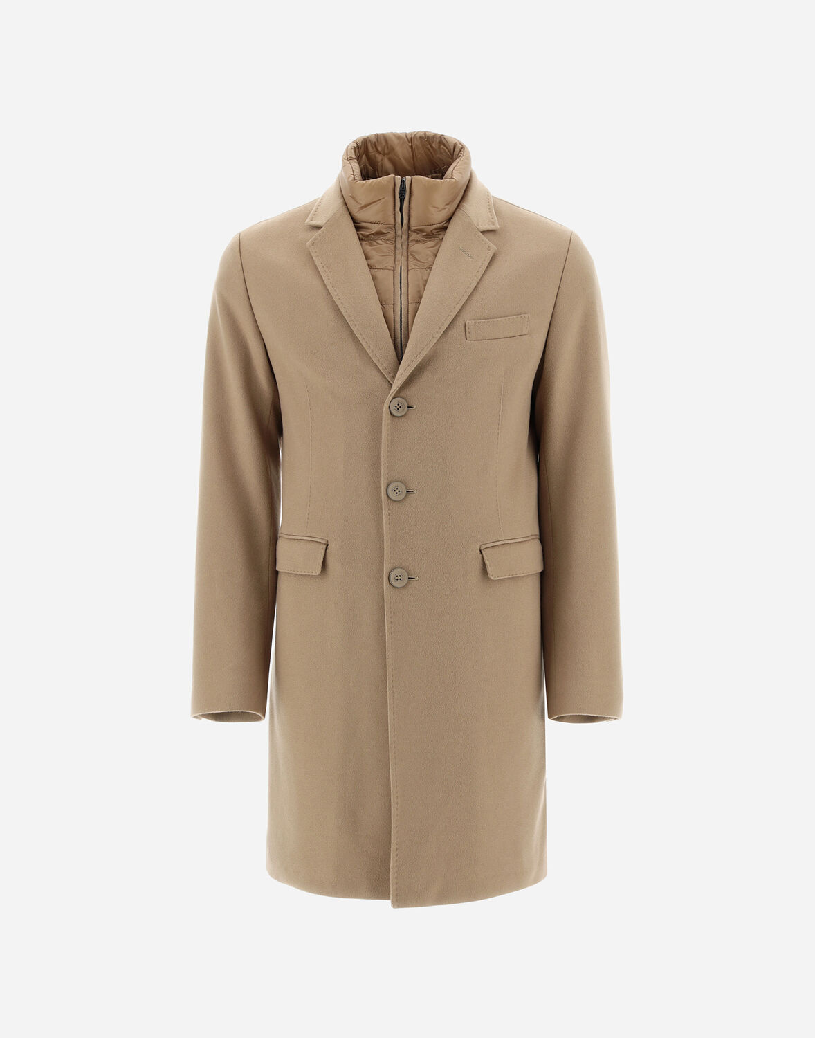 Herno Cashmere Coat With Nylon Ultralight Bib - Male Coats & Trench Coats Light Sand 46
