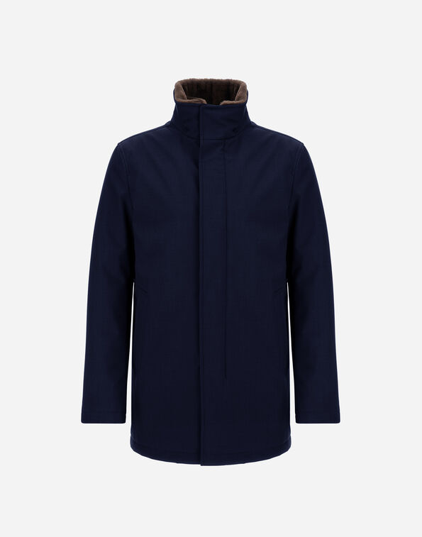 Herno CARCOAT IN WOOLEN MELANGE TWILL AND LIGHT FAUX FUR Navy Blue IM000370U127309250
