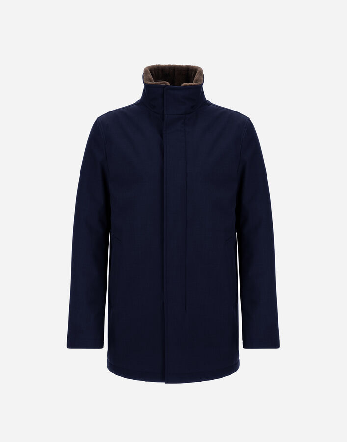 Herno CARCOAT IN WOOLEN MELANGE TWILL AND LIGHT FAUX FUR Navy Blue IM000370U127309250