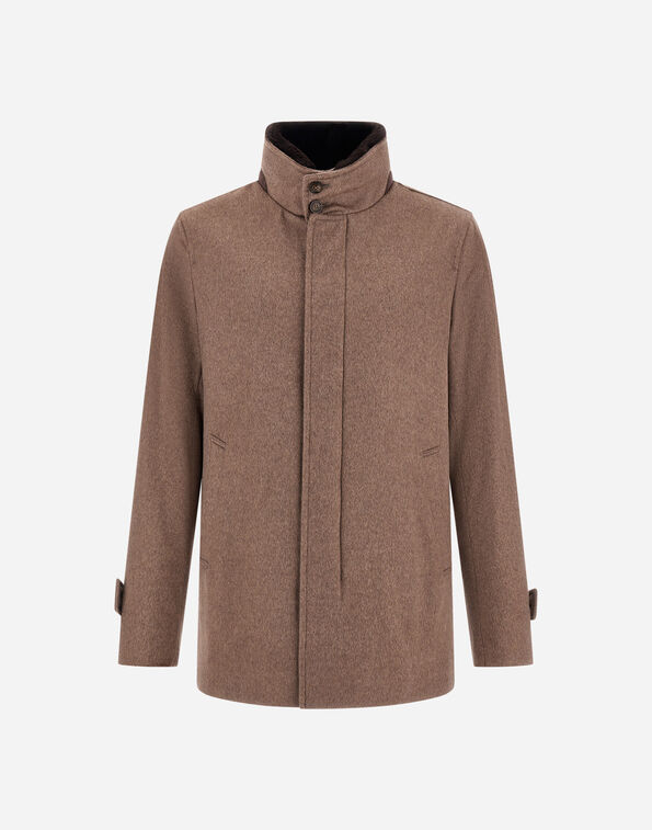 Herno SHORT COAT IN PURE CASHMERE AND SUEDE EFFECT Dark Taupe GC000124U381262700