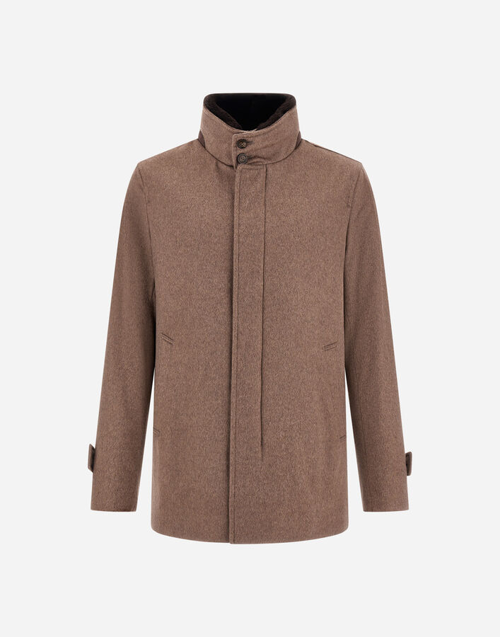 Herno SHORT COAT IN PURE CASHMERE AND SUEDE EFFECT Dark Taupe GC000124U381262700