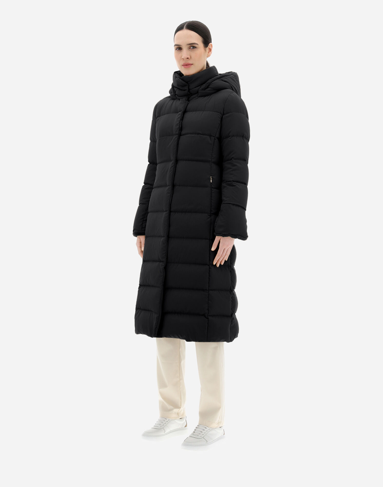 PARKA IN DIAGONAL WOOL AND NUAGE in Black for Women | Herno®
