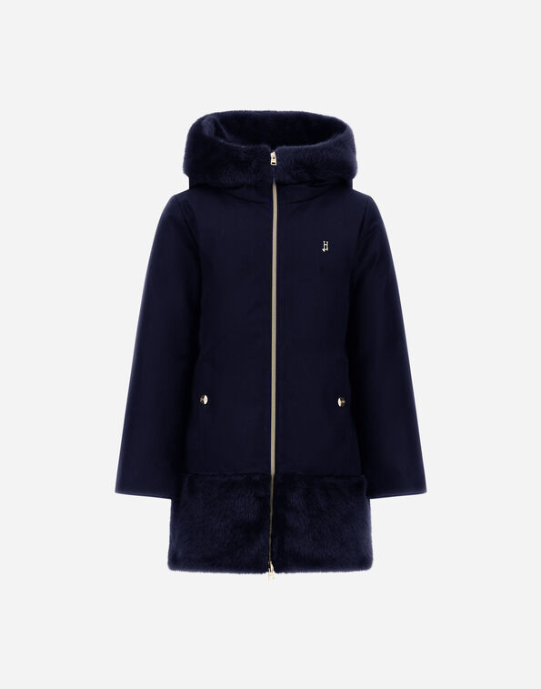 Herno PARKA IN WOOL-EFFECT STRETCH FABRIC AND BEAVER-EFFECT FUR-TOUCH Navy Blue PI000198G126389200