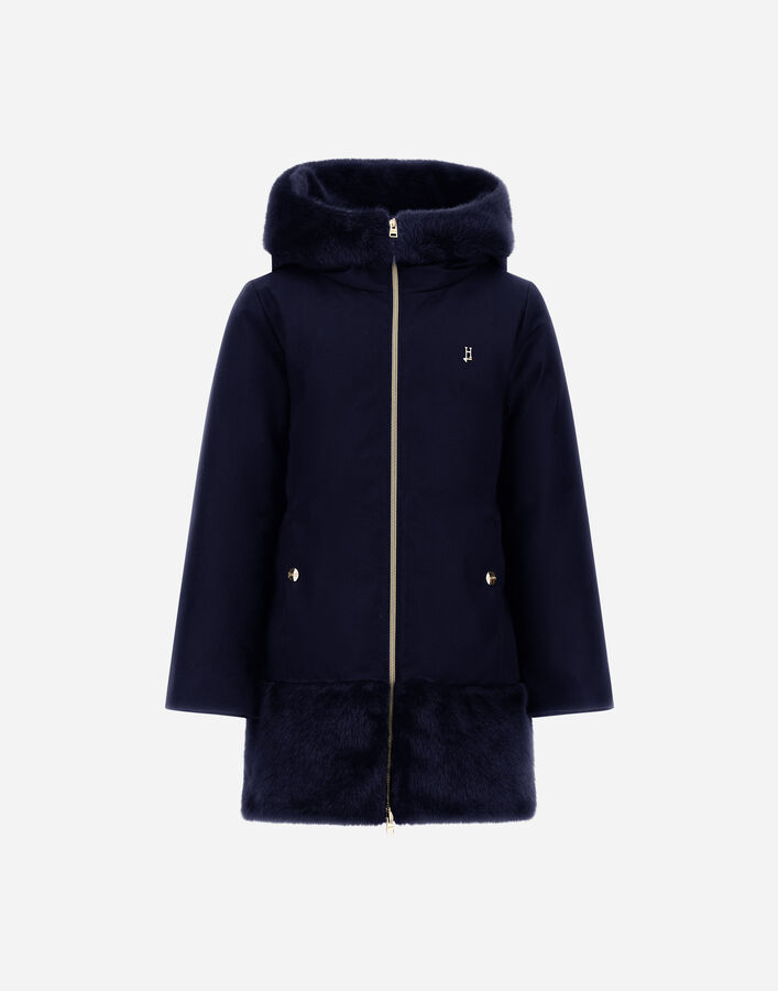 Herno PARKA IN WOOL-EFFECT STRETCH FABRIC AND BEAVER-EFFECT FUR-TOUCH Navy Blue PI000198G126389200