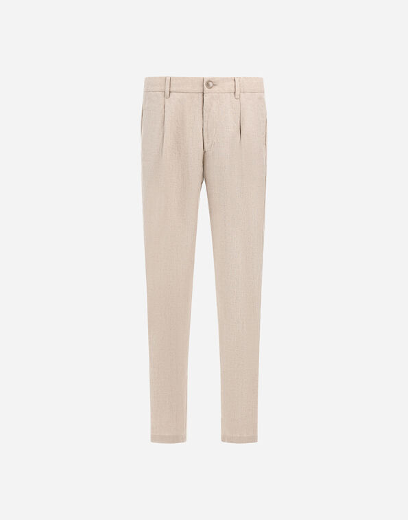Herno RESORT TROUSERS IN FADE-EFFECT LINEN WITH TROPICAL PRINT Chantilly PT00053UR17105Z1986