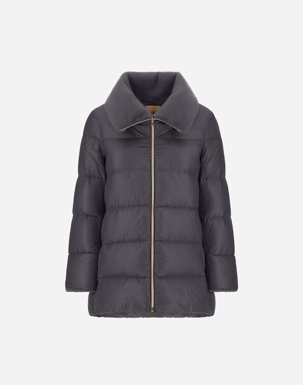 Herno A-SHAPE JACKET IN NYLON ULTRALIGHT AND LADY ALTERNATIVE FUR Iron PI002140D12017Z9487