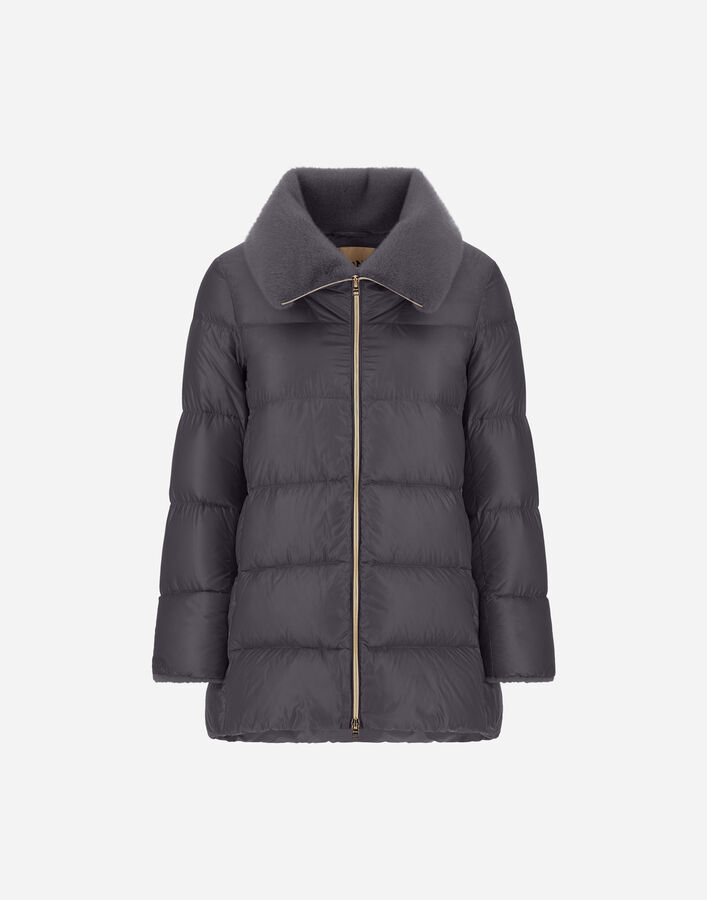 Herno A-SHAPE JACKET IN NYLON ULTRALIGHT AND LADY ALTERNATIVE FUR Iron PI002140D12017Z9487