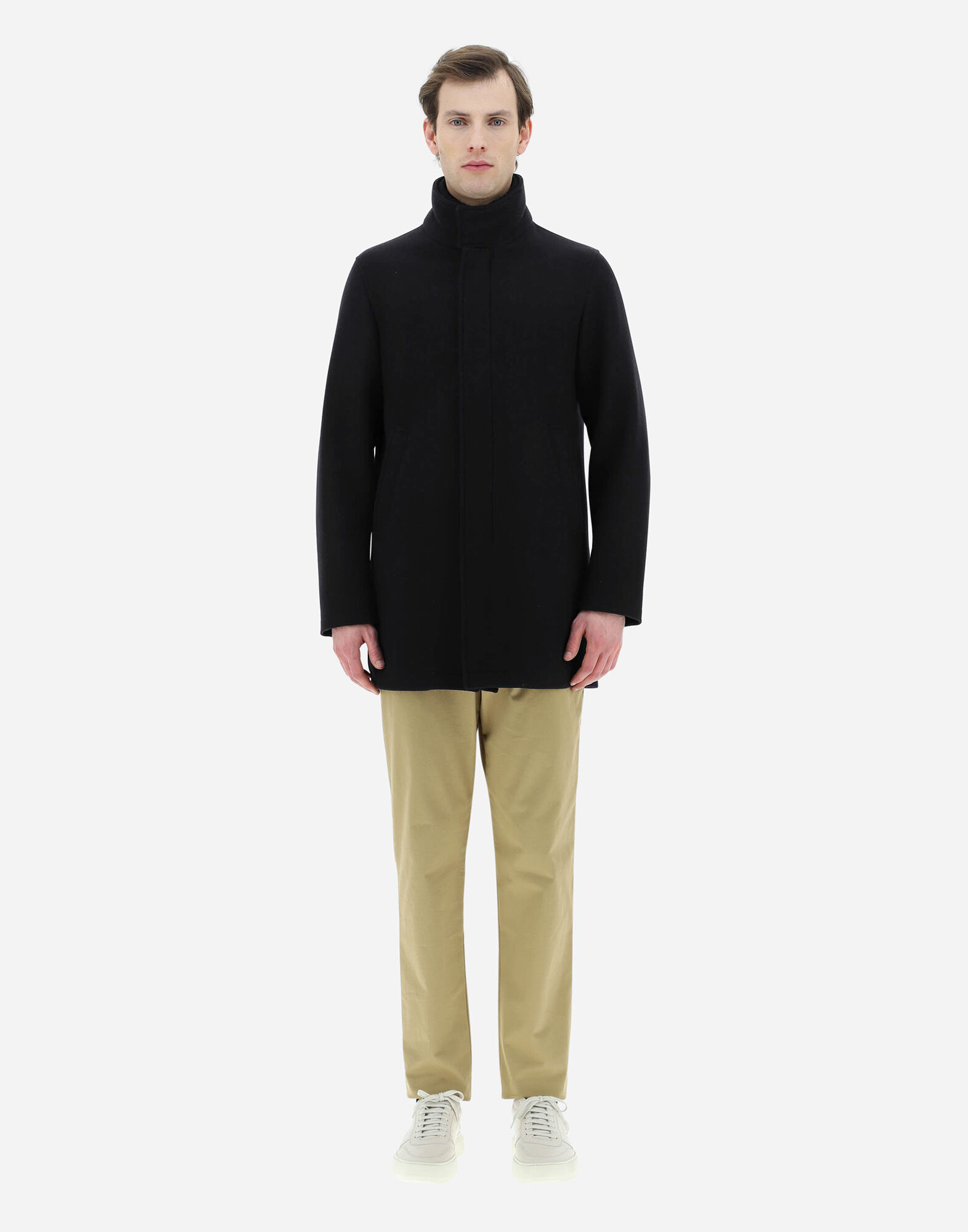 CARCOAT IN DIAGONAL WOOL in Black for Men Herno