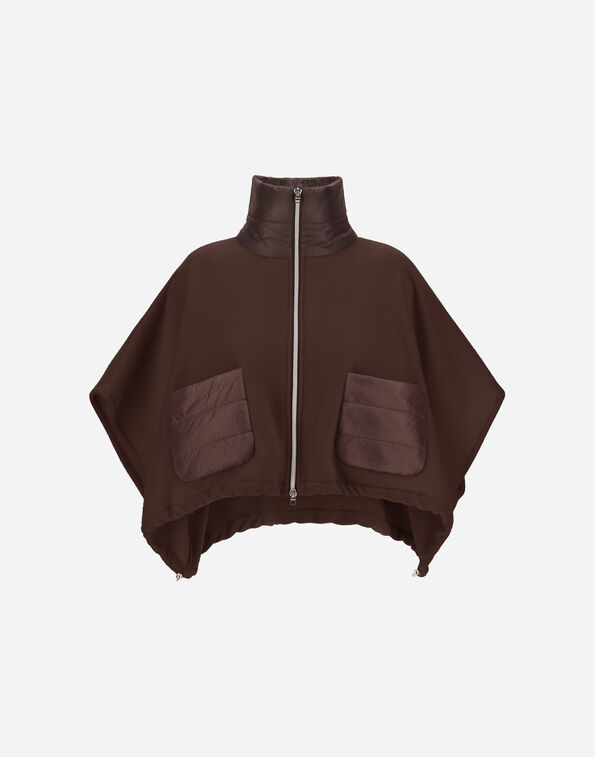 Herno RESORT SHORT PONCHO IN DOUBLE-LAYERED WOOL CASHMERE FABRIC AND NYLON ULTRALIGHT Dark Chocolate GI00042DR333958810