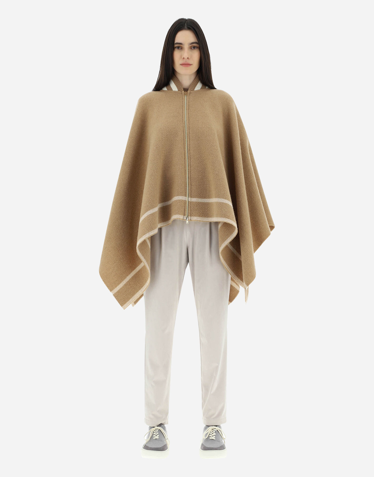 レディース RESORT レジャー ウール ポンチョ ヘーゼルナッツ/クリーム 