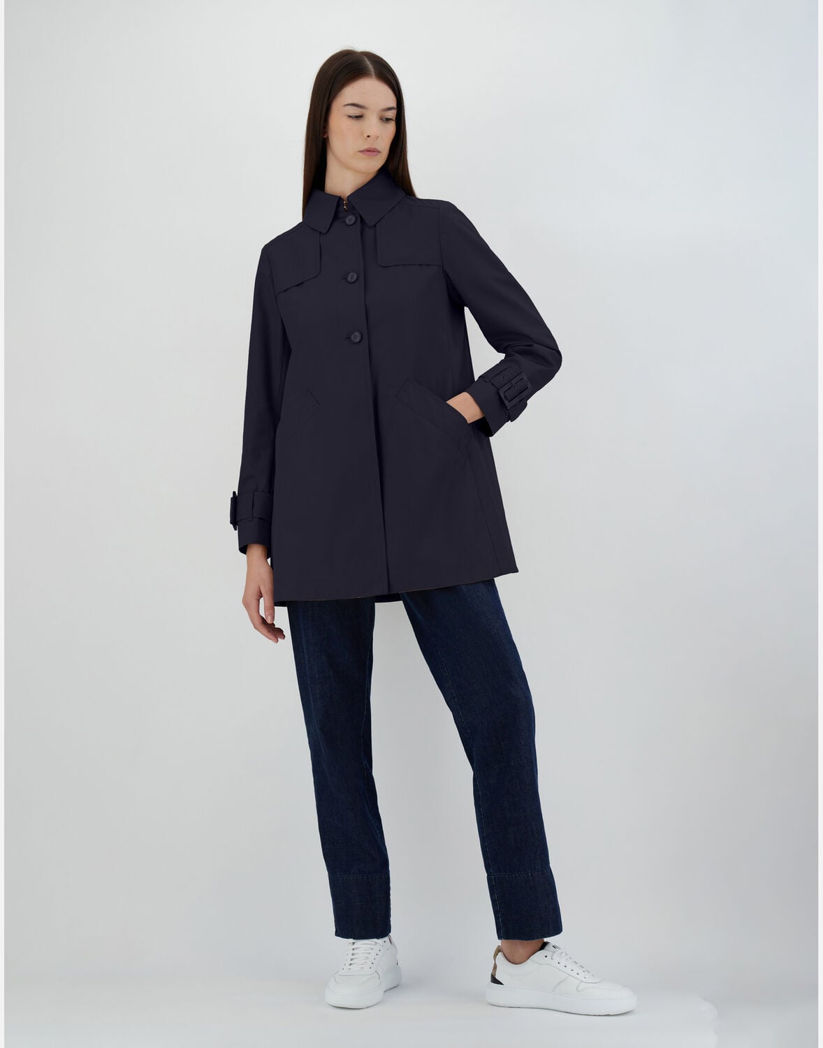 Herno Delon & Monogram トレンチ コート In Navy Blue