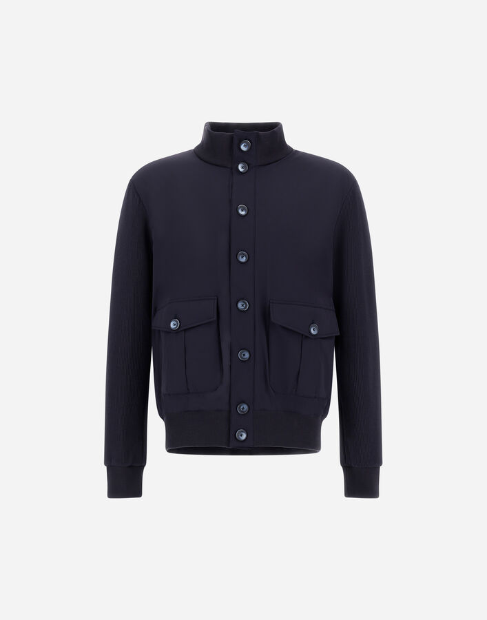 Herno RESORT JACKET IN COTTON INTERLOCK AND TRAVEL NYLON PONENTE Navy Blue JC00026UR560209200