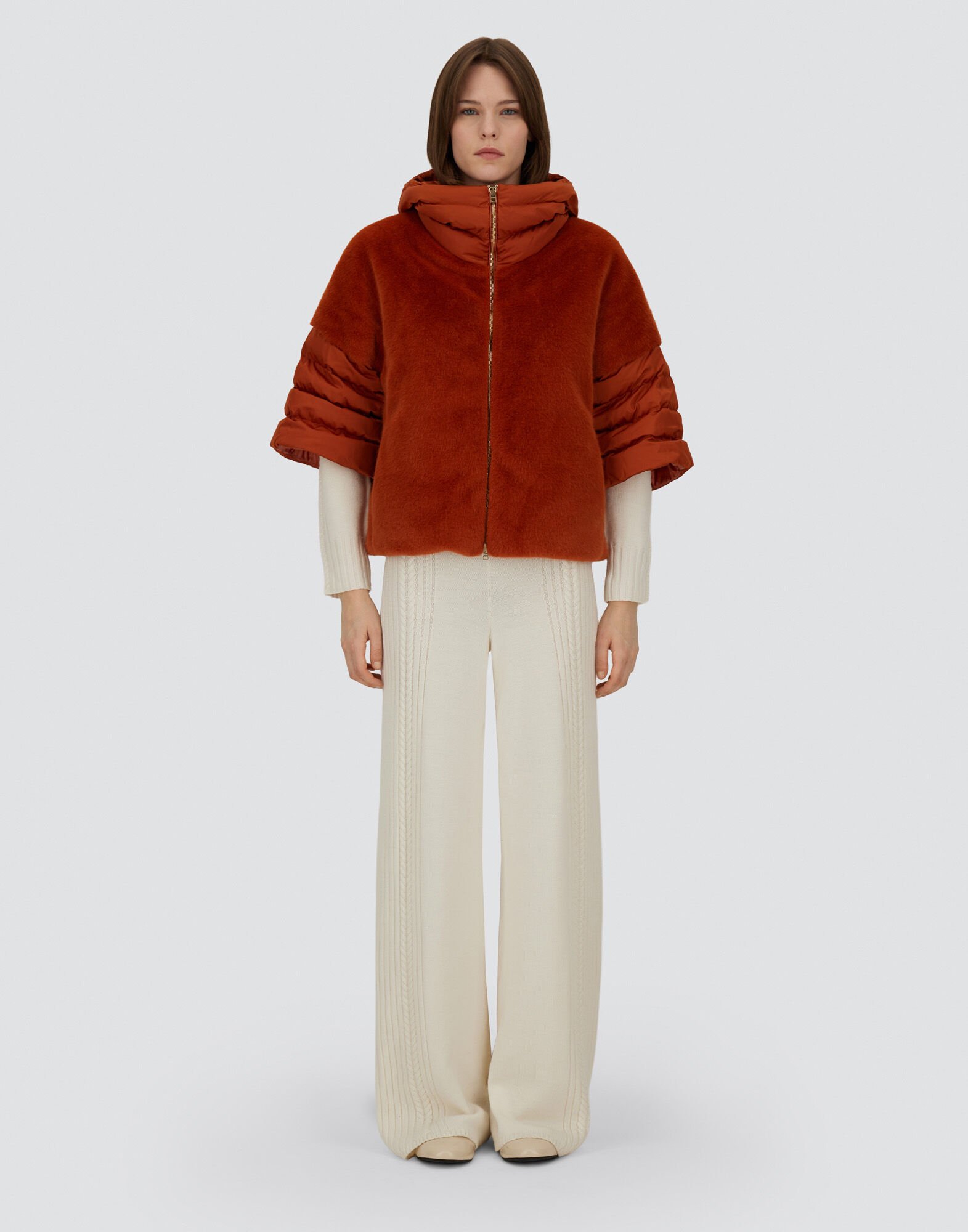 レディース サテン&レディオルタナティブファー ジャケット オレンジ