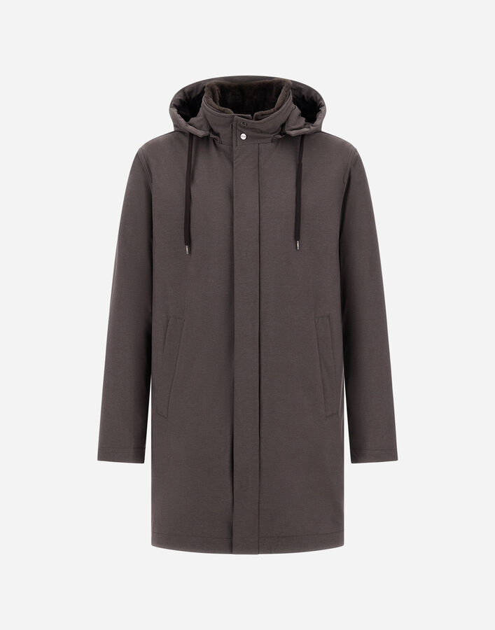 Herno RESORT PARKA IN MELANGE-EFFECT STRETCH NYLON AND LIGHT FAUX FUR Dark Brown PA00032UR12742S8800