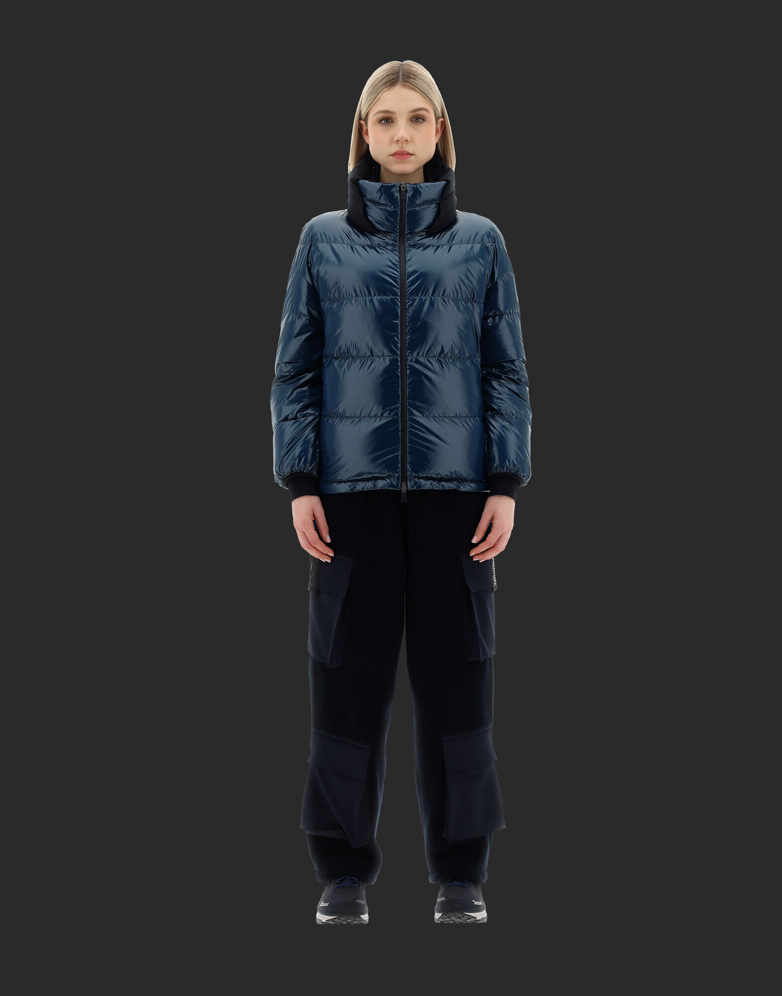 Glazed nylon shop puffer coat