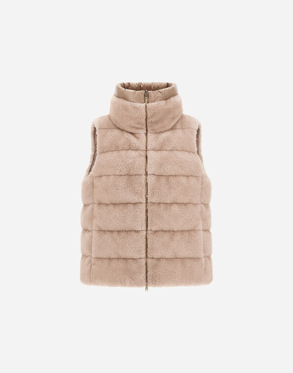 Herno REVERSIBLE VEST IN MINK-EFFECT MELANGE AND NYLON ULTRALIGHT Chantilly PI002282D129411985