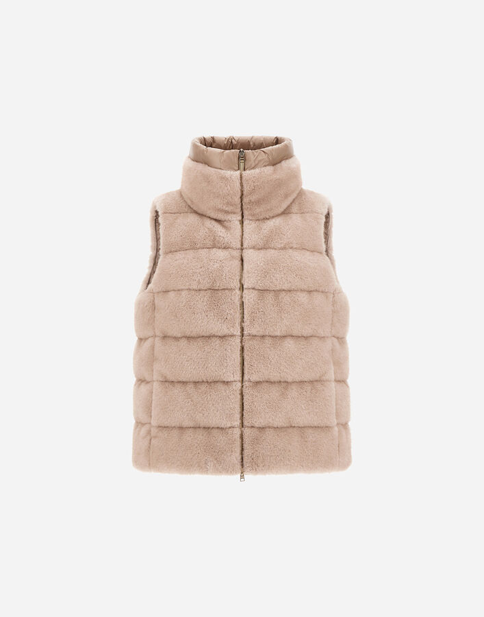 Herno REVERSIBLE VEST IN MINK-EFFECT MELANGE AND NYLON ULTRALIGHT Chantilly PI002282D129411985