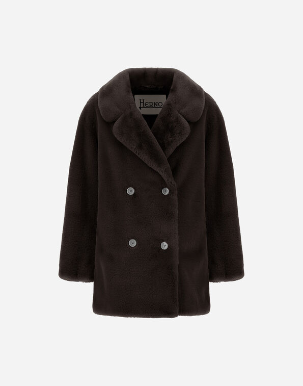 Herno PEACOAT IN BEAVER-EFFECT FUR-TOUCH FABRIC Dark Chocolate GC000581D124228895