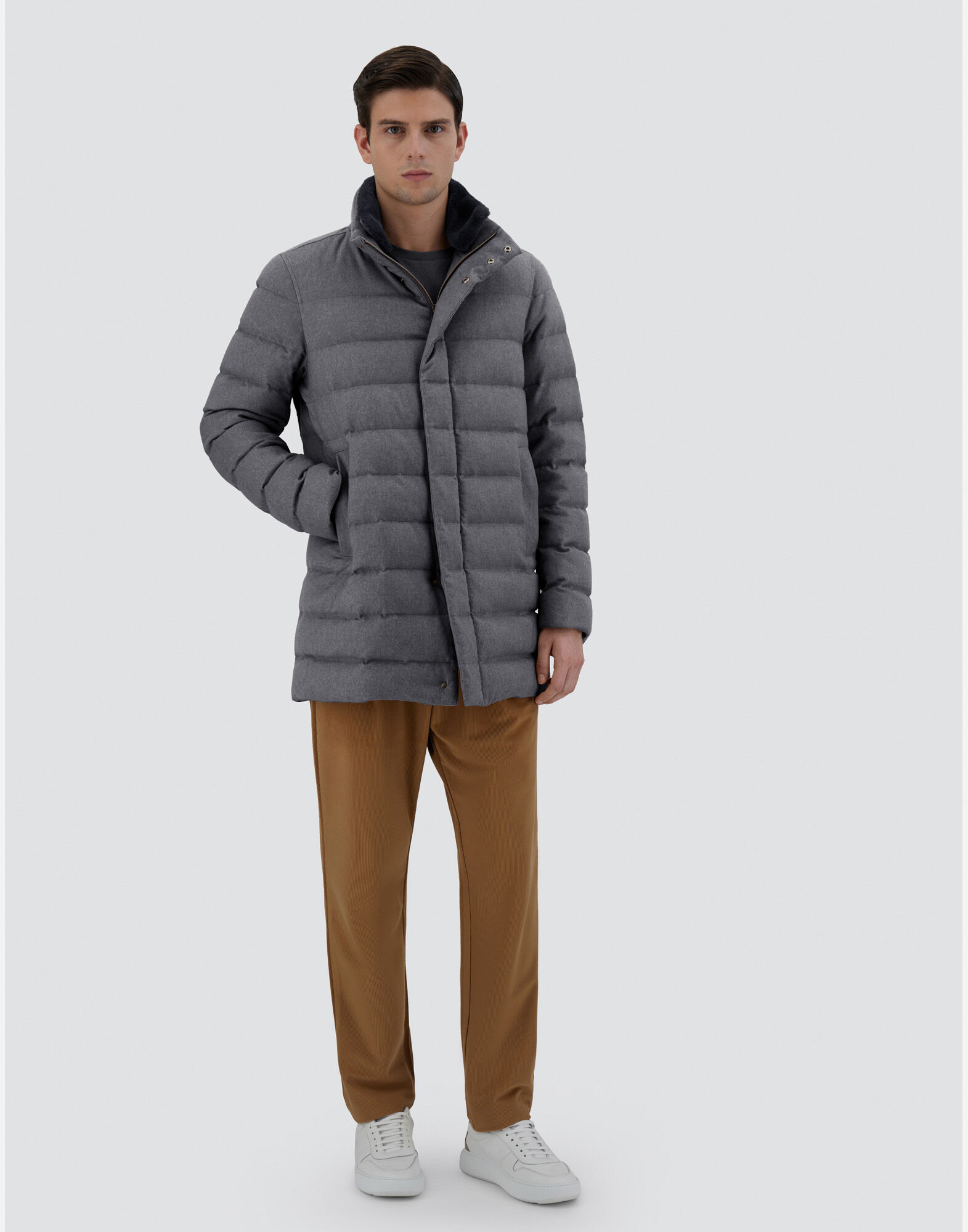 COAT IN CASHMERE SILK AND LIGHT FAUX FUR in Grey for Men Herno