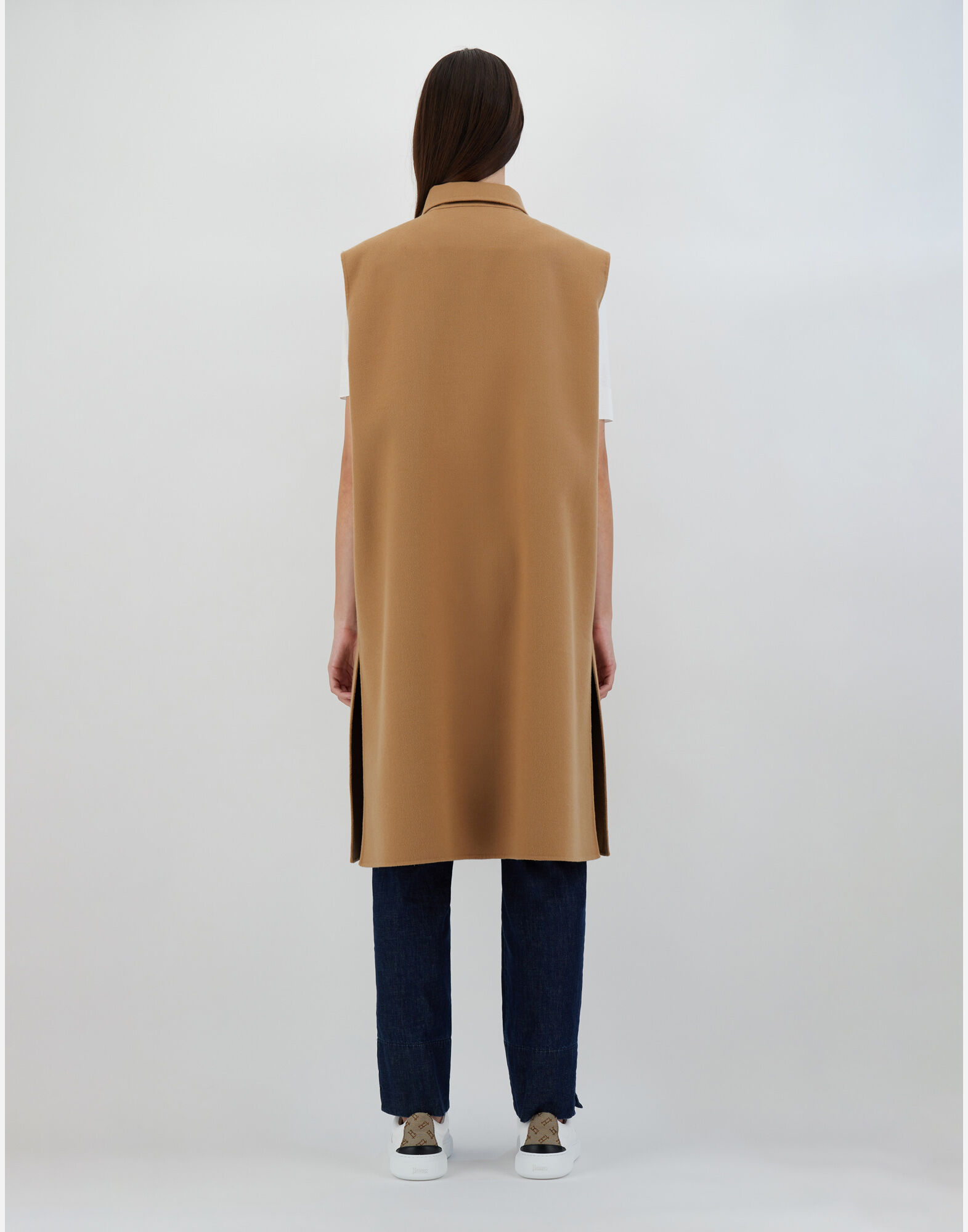 Camel sleeveless coat online