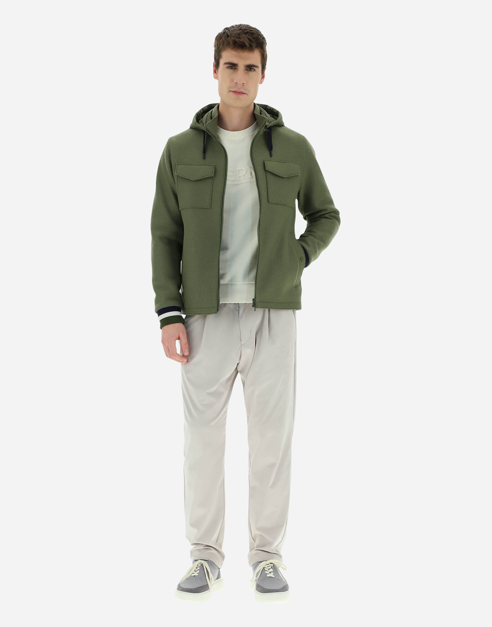 CAMICIA RESORT IN LANA COTTA E NYLON ULTRALIGHT in Verde da Uomo | Herno®