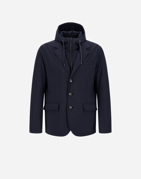 Herno RESORT BLAZER IN MELANGE-EFFECT STRETCH NYLON Navy Blue GA00018UR12742S9200