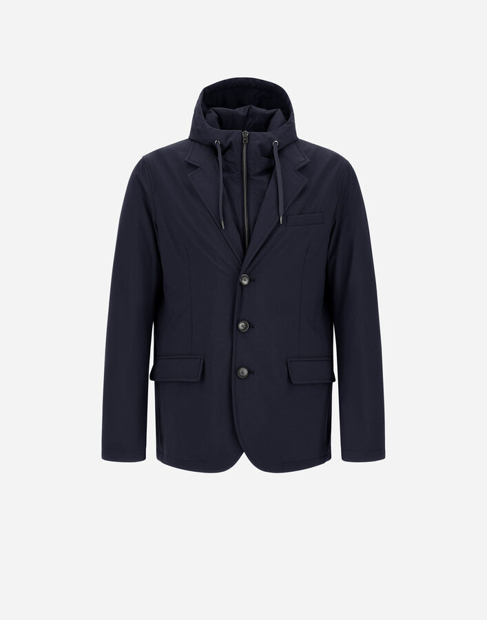 Herno RESORT BLAZER IN MELANGE-EFFECT STRETCH NYLON Navy Blue GA00018UR12742S9200
