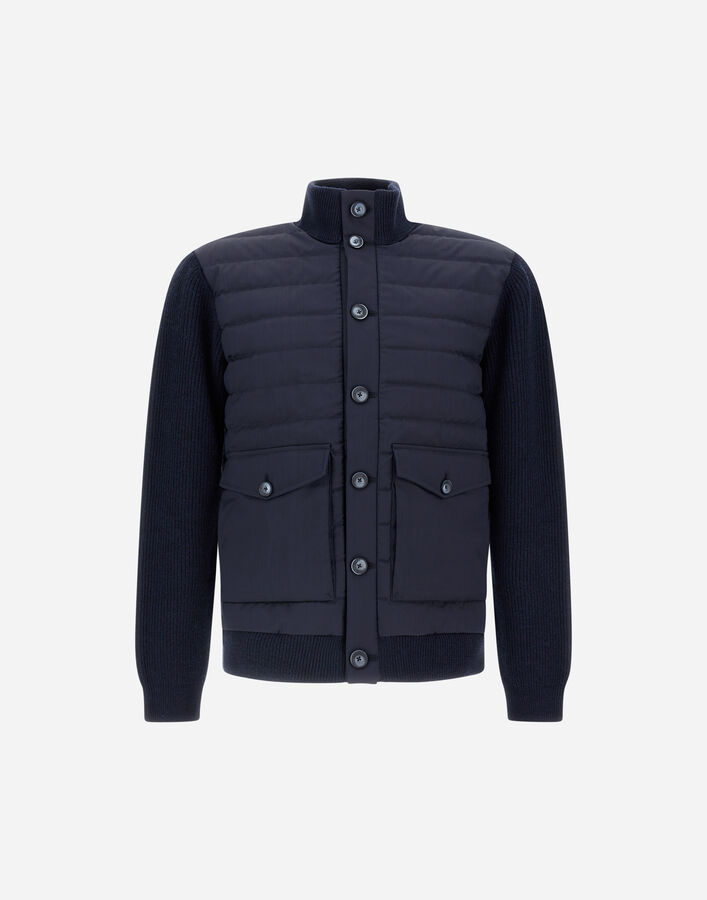 Herno JACKET IN RIBBED MERINO WOOL G.7 AND POLISHED SMOOTH WOOL Dark Blue MP000133U703149290