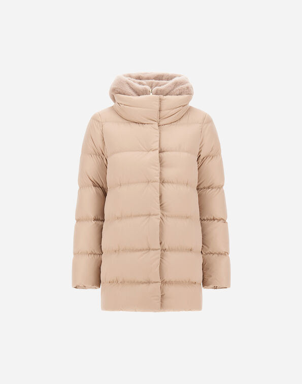 Herno A-SHAPE JACKET IN SATIN AND LADY ALTERNATIVE FUR Chantilly PI001934D12170Z1985