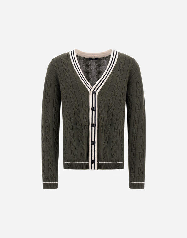 Herno CABLE-KNIT WOOL AND CASHMERE CARDIGAN Military/Pink MC000216U703627741