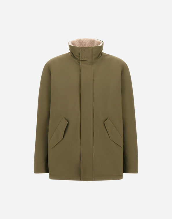Herno SHORT COAT IN MATTE TWILL AND CASHMERE-TOUCH FLANNEL Light Military GC000121U129237730