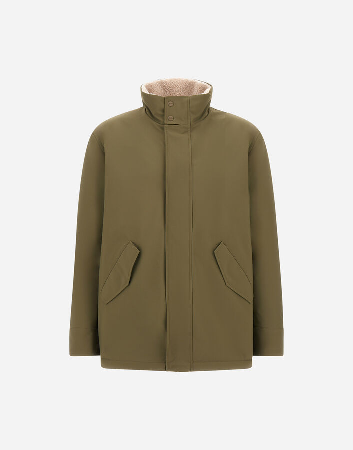 Herno SHORT COAT IN MATTE TWILL AND CASHMERE-TOUCH FLANNEL Light Military GC000121U129237730