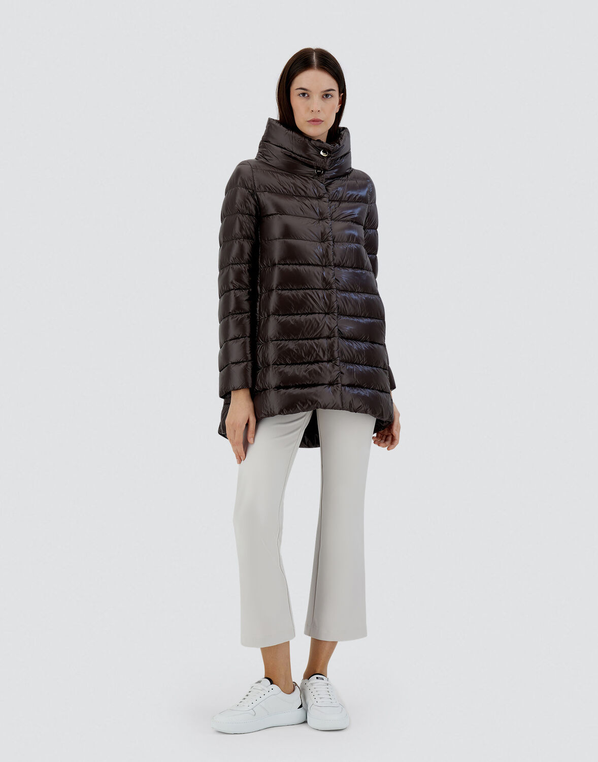 Herno Amelia Quilted Nylon Down Jacket In Dark Chocolate